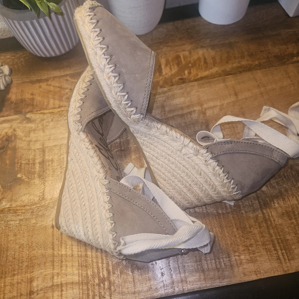 Sam Edelman Taupe Suede Lace-Up Espadrilles - Picture 2 of 4